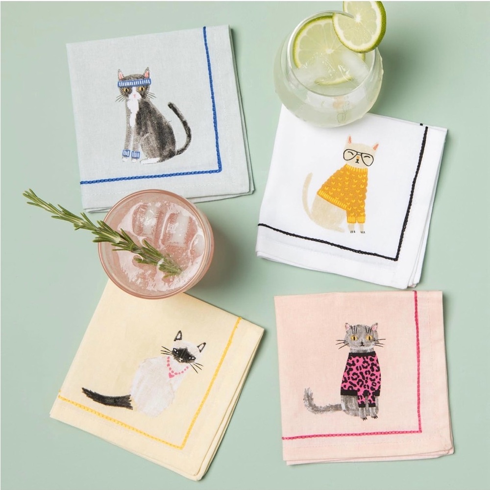 Cat Party Cloth Cocktail Napkins Set of 8
